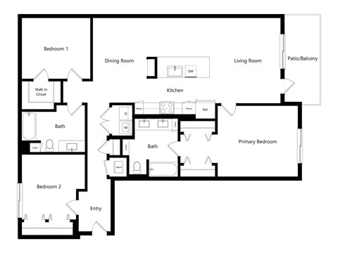 Floor plan for 3 beds, 2 baths, 1547 sqft